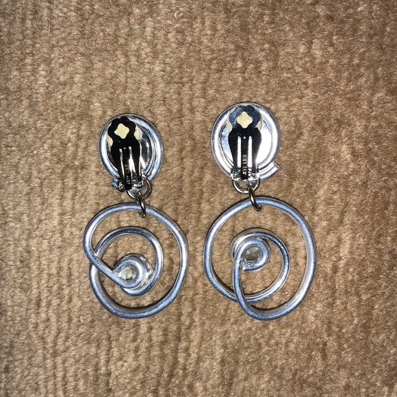 Jeff Lieb Modernist Geometric Clip Earrings Silver-Tone Metal & Clear Stone - Picture 5 of 9